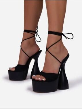 EGO Black Lace-Up Platform Mule Heels